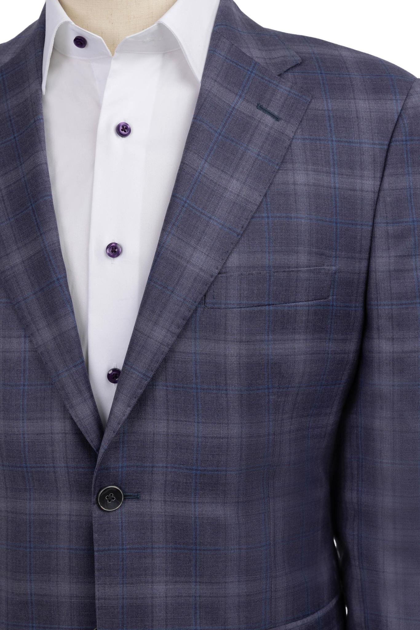 Blue purple windowpane Sport Coat Modern Fit Super 130's