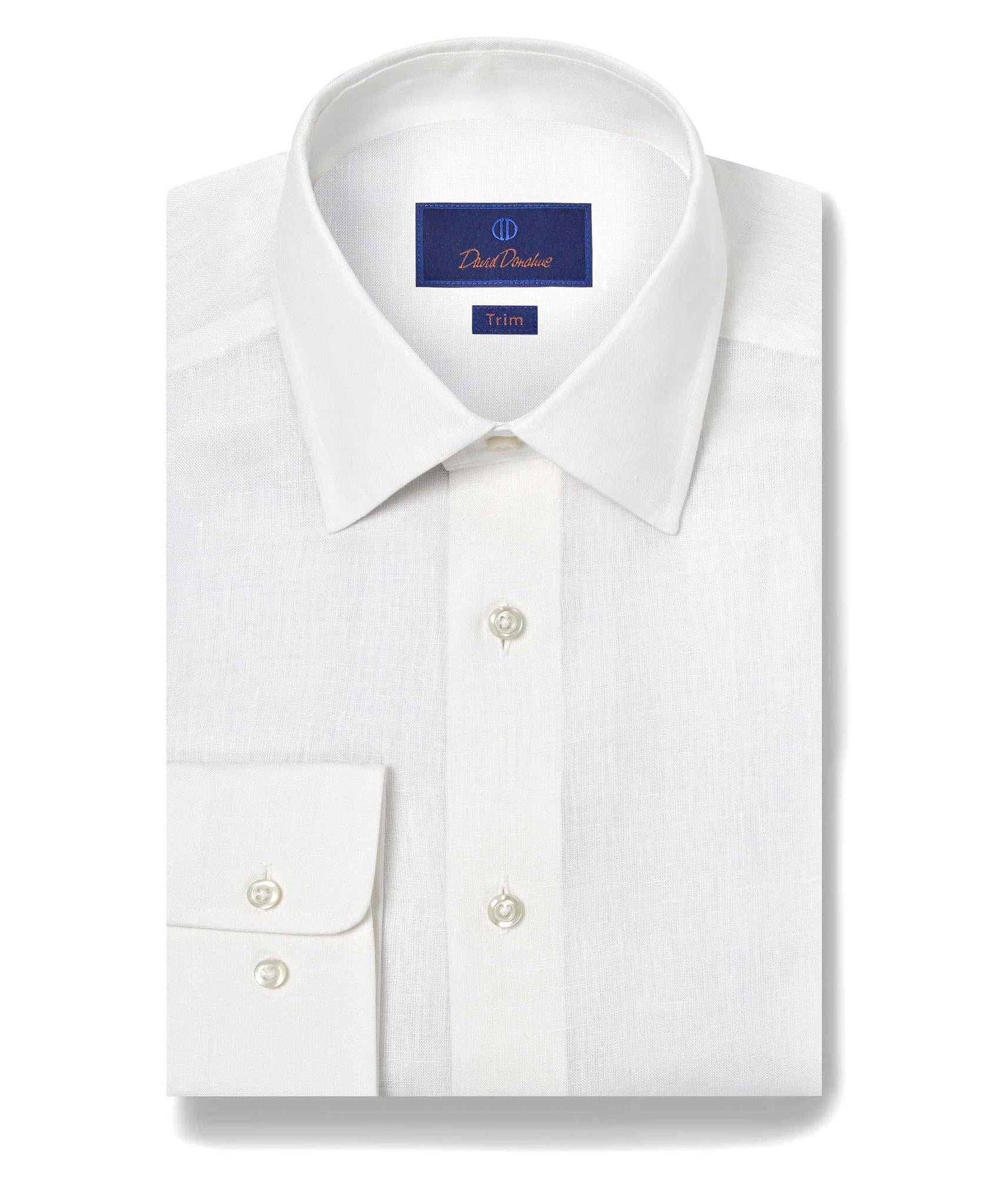 White Linen Trim Fit Dress Shirt
