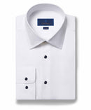 White Super Fine Twill Dress Shirt Navy Button