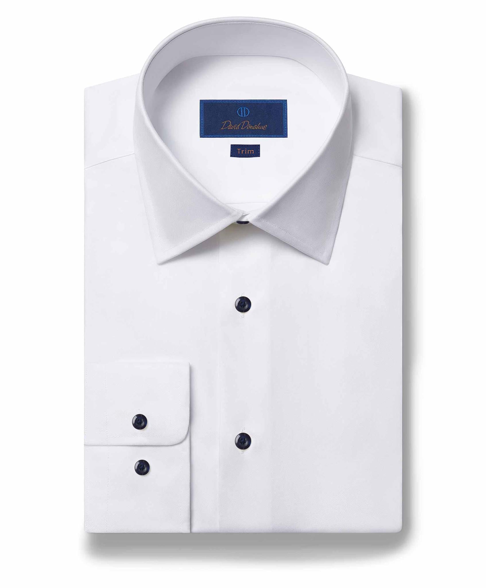 White Super Fine Twill Dress Shirt Navy Button