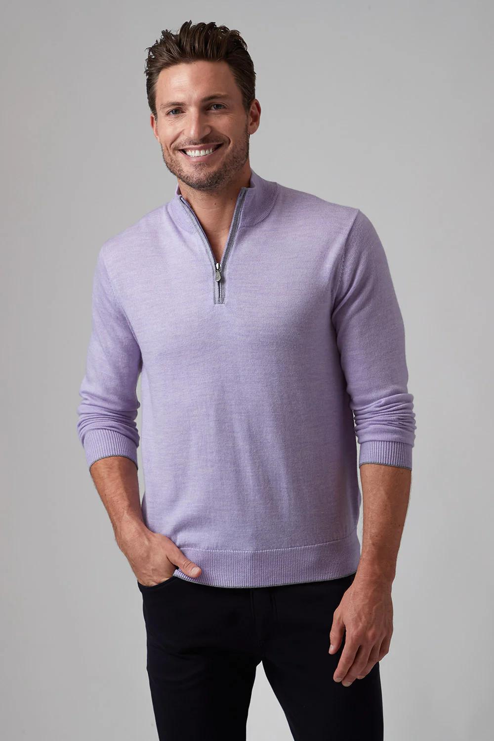 Extra Fine Merino Sweater Q Zip Lilac