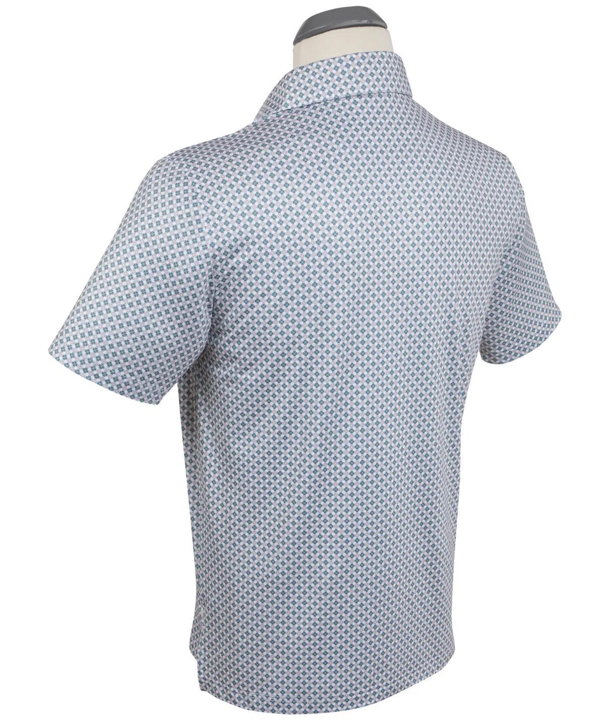 Performance Clover Gingham Print Polo Stormy Sea