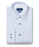 White & Blue Micro Geometric Print Stretch Dress Shirt