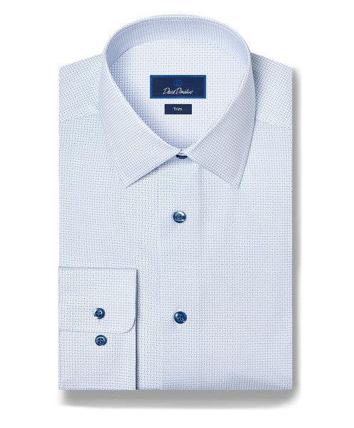 White & Blue Micro Geometric Print Stretch Dress Shirt
