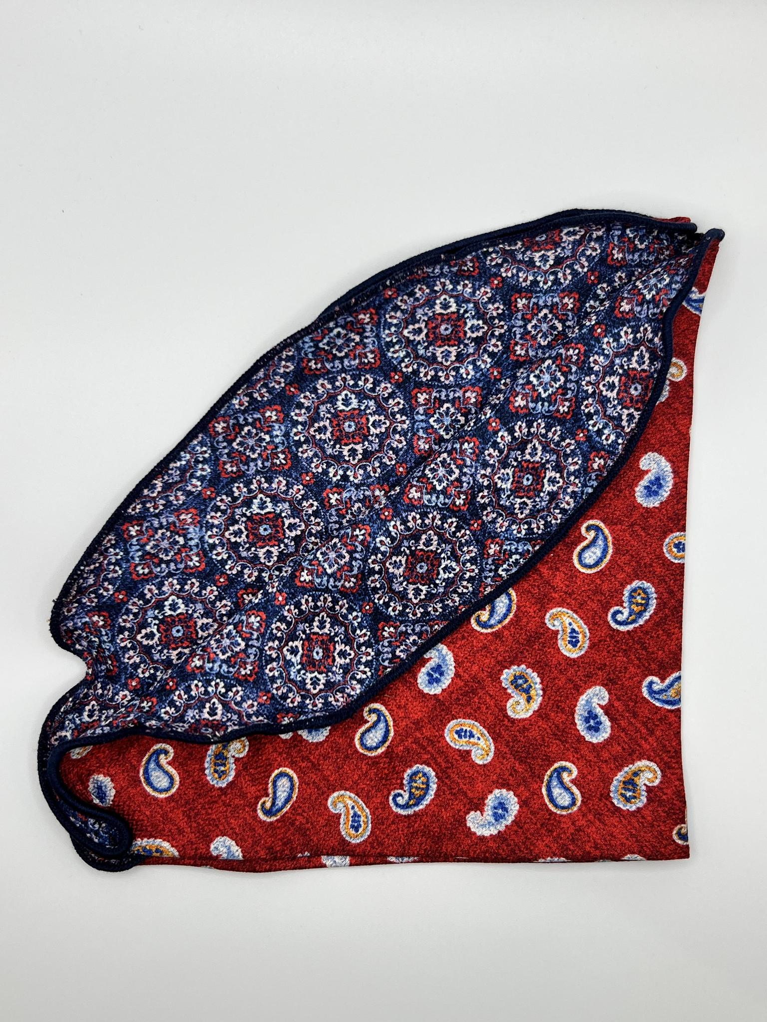 Red Mini Paisley/Medallion Print Reversible Pocket Circle