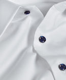 White Super Fine Twill Dress Shirt Navy Button