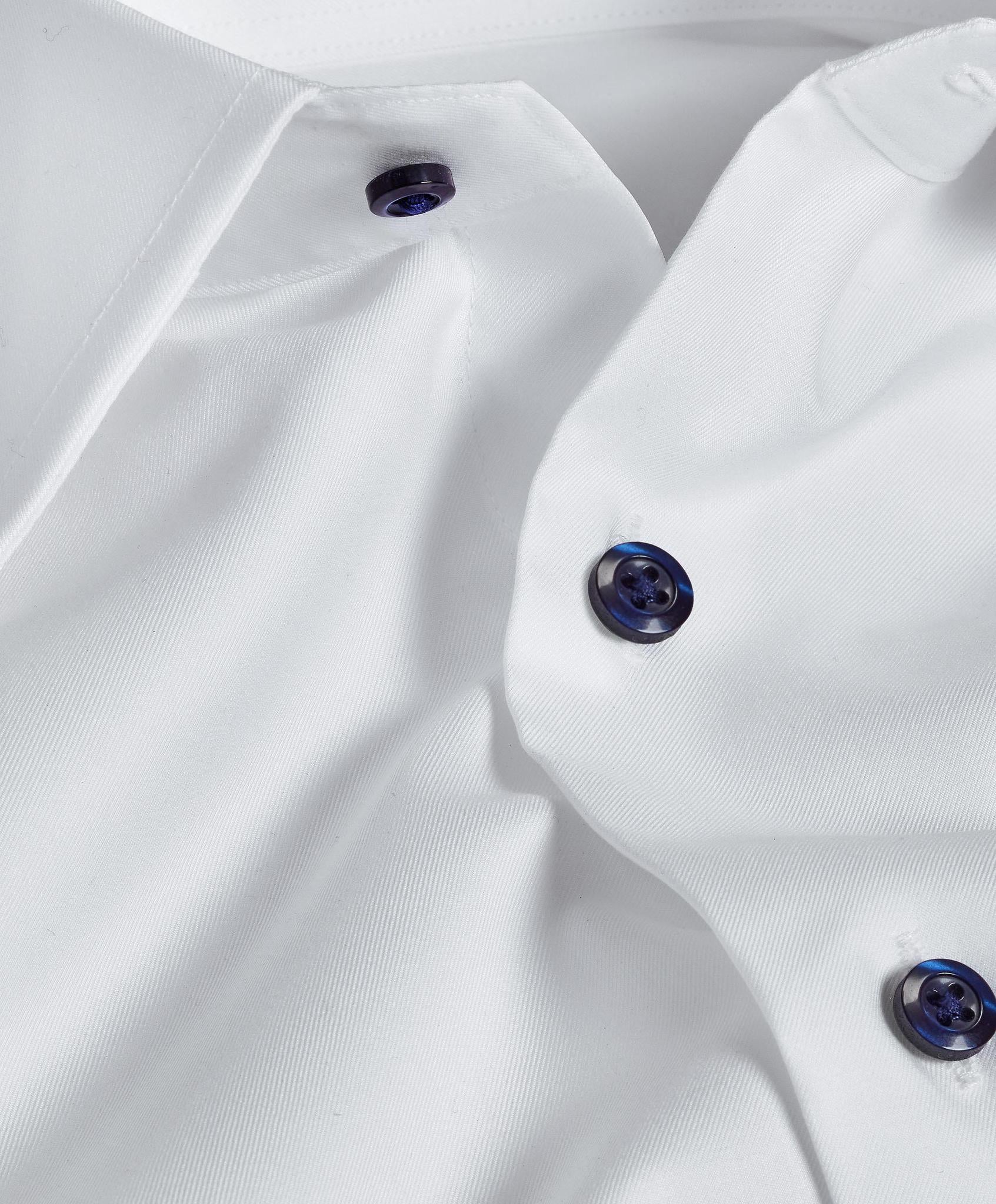 White Super Fine Twill Dress Shirt Navy Button