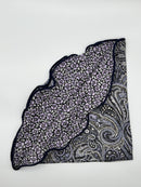 Charcoal/Purple Exploded Paisley/Geo Print Silk Shappe Diamante Reversible Pocket Circle