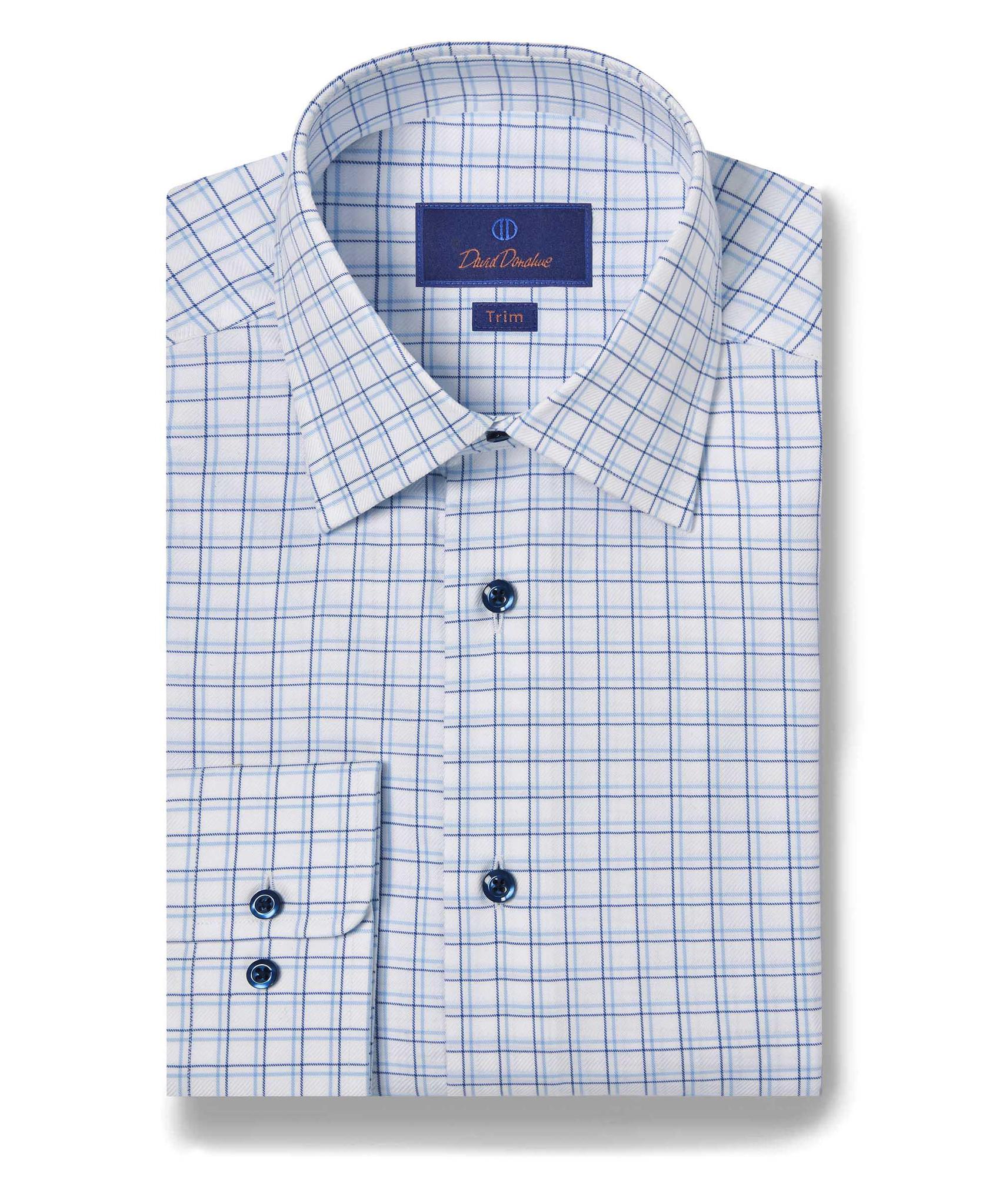 White & Blue Dobby Check Dress Shirt