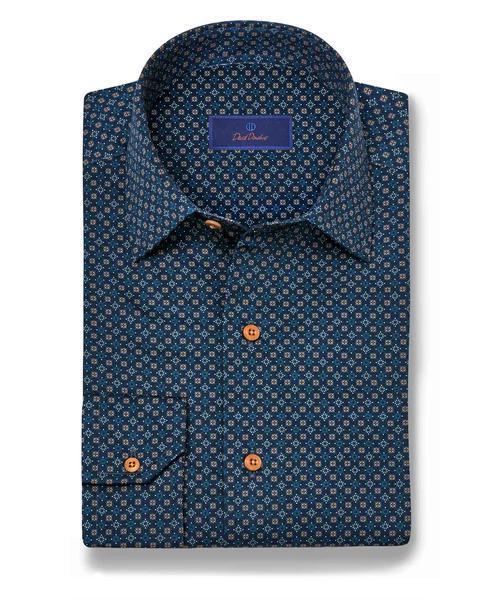 Navy Micro Geometric Print Sport Shirt