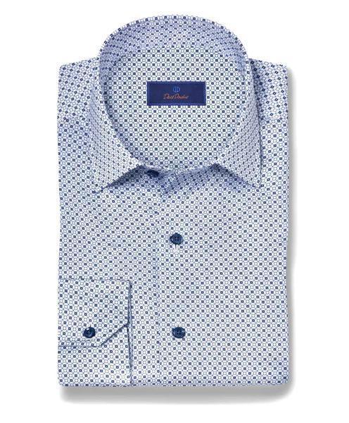 White & Blue Geometric Print Sport Shirt