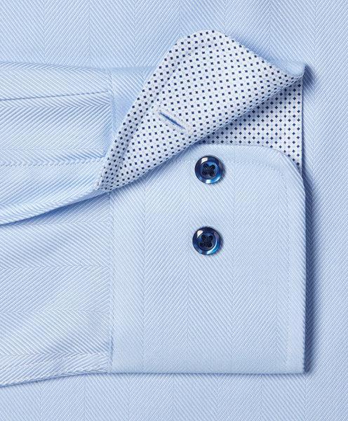 Sky Contrast Herringbone Solid Dress Shirt
