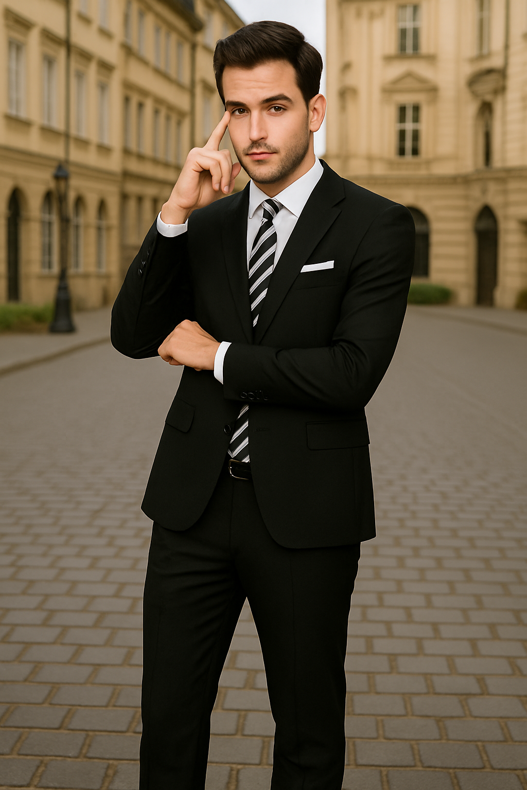 Black Texture Slim Peak Suit Wool & Cashmere