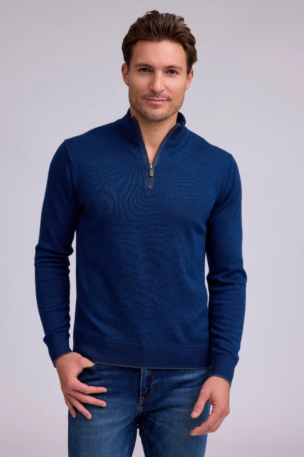 Extra Fine Merino Sweater Q Zip Twilight