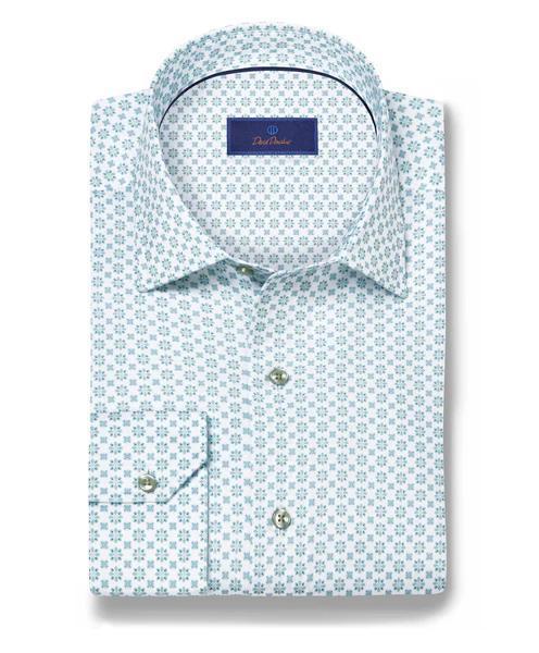 White & Pistachio Neat Print Sport Shirt