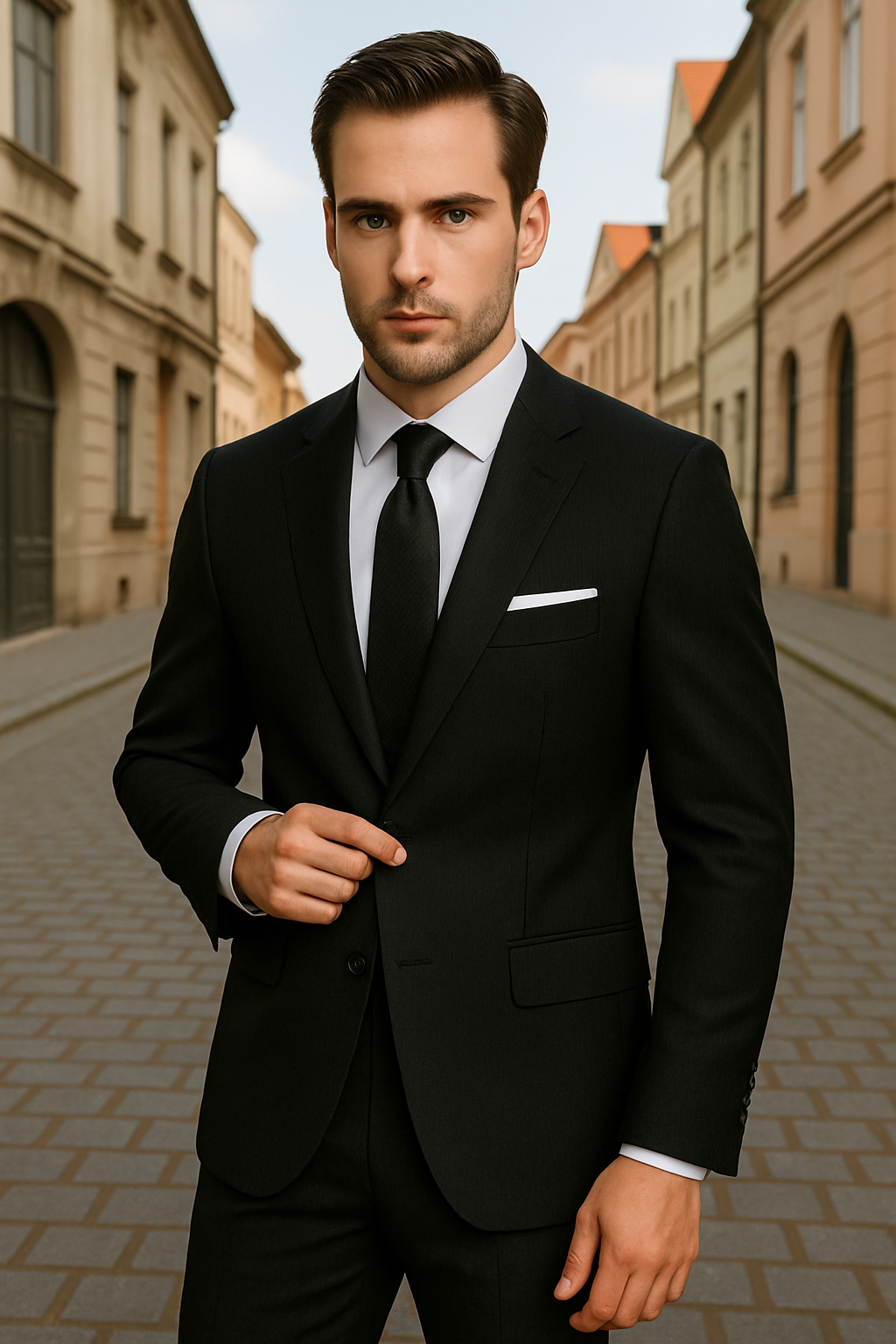 Black Shadow Stripe Modern Suit Wool & Cashmere
