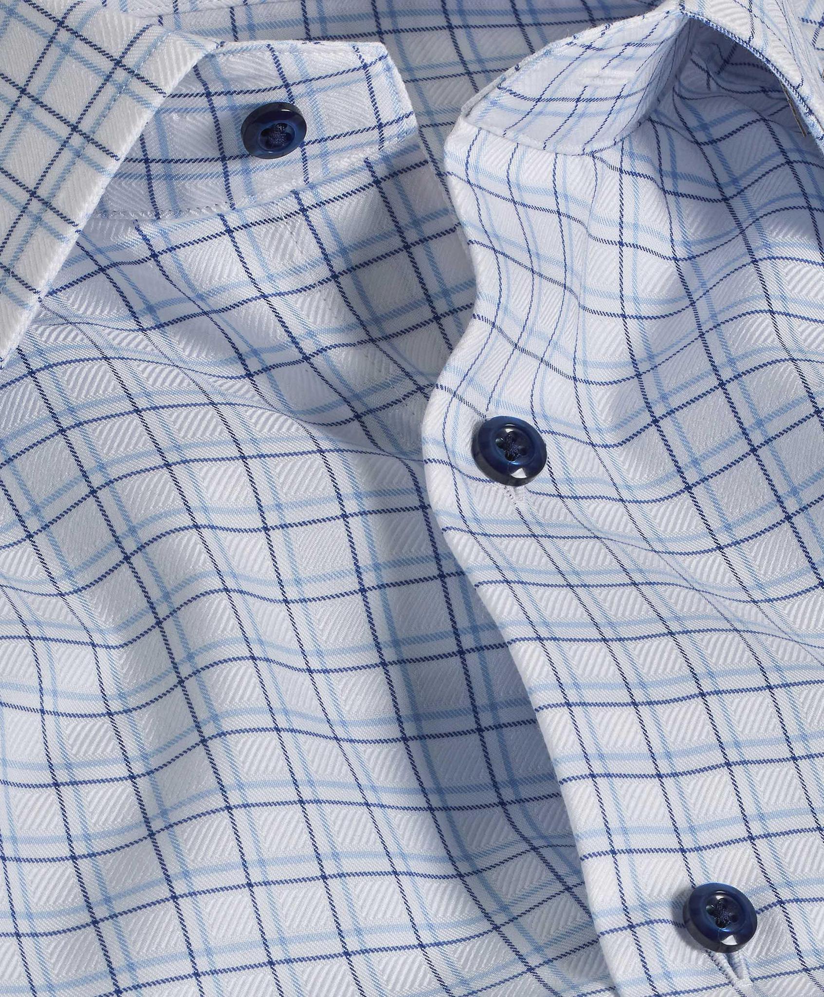 White & Blue Dobby Check Dress Shirt