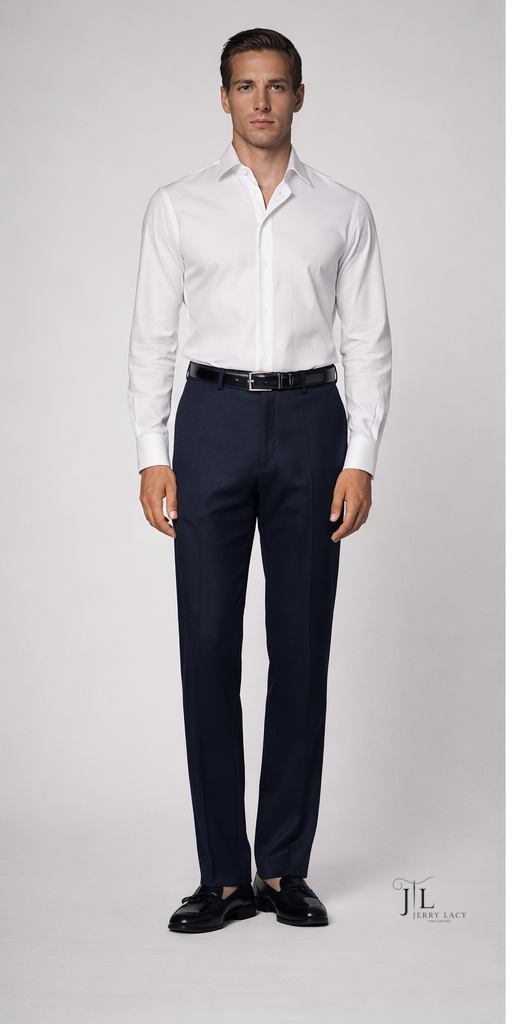 French Blue Italian Dress Pants Trimmer Fit Super 150's