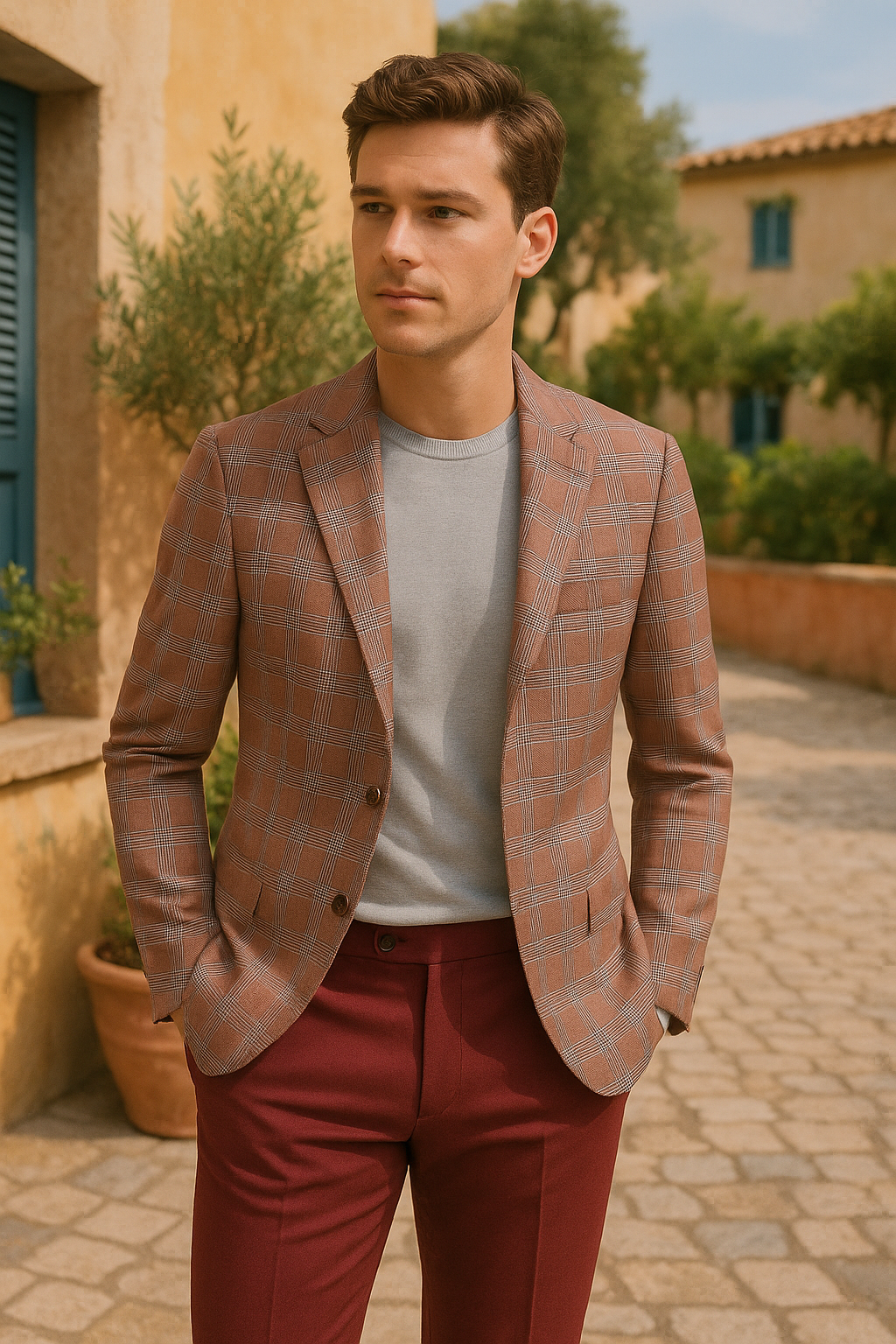 Red Windowpane Ungaro Sport Jacket 100% Wool