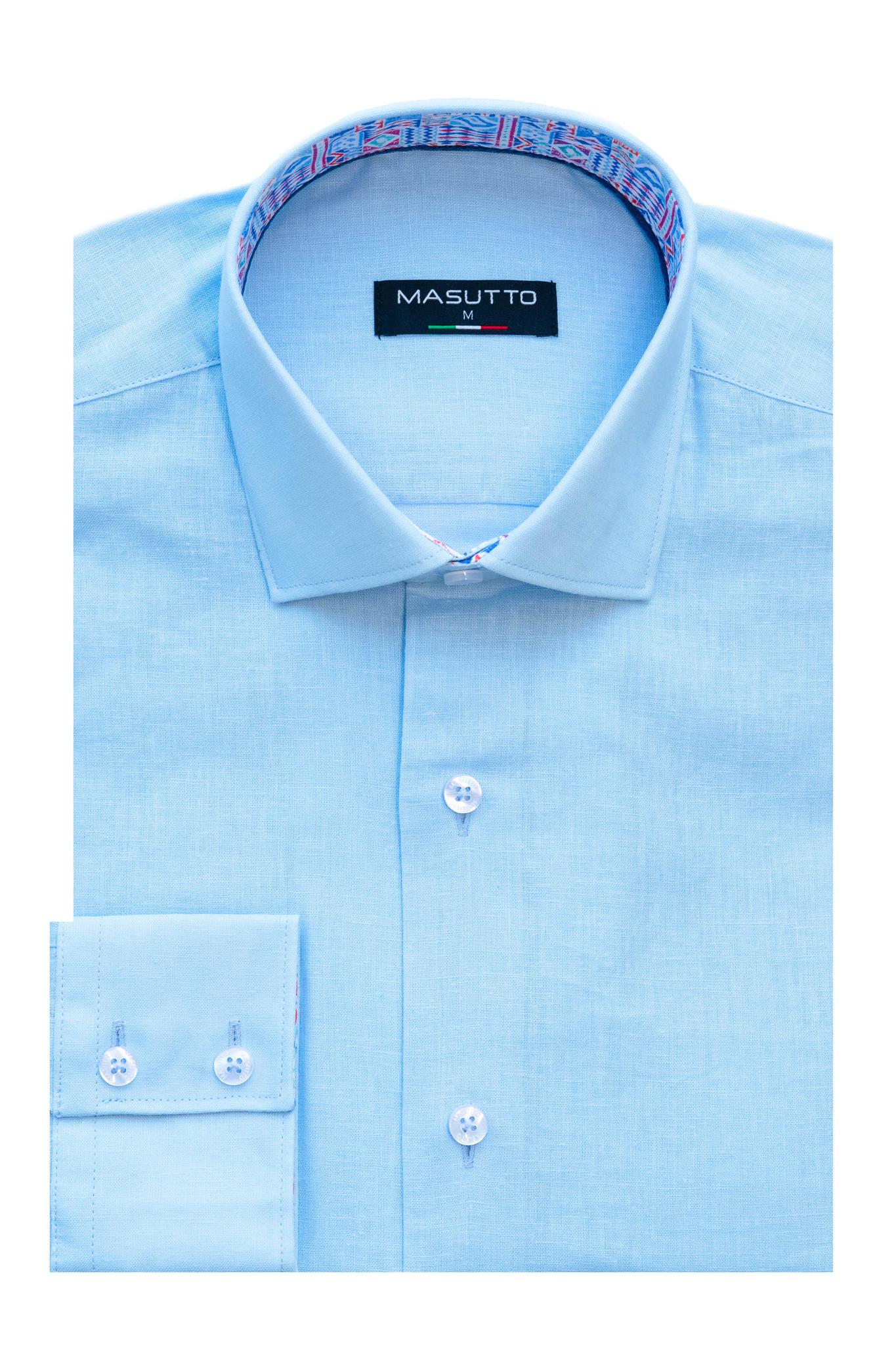 Blue Linen Button Down Shirt LS