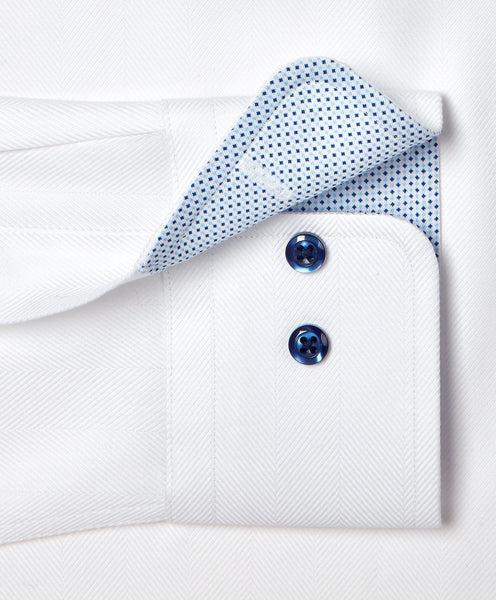 White Contrast Herringbone Solid Dress Shirt