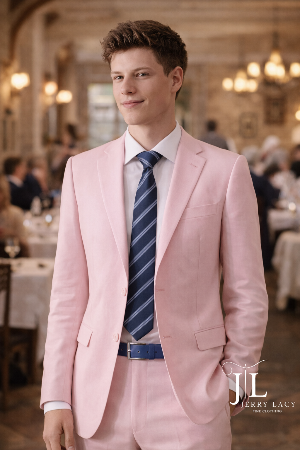 JL Pink Linen Suit Slim Fit