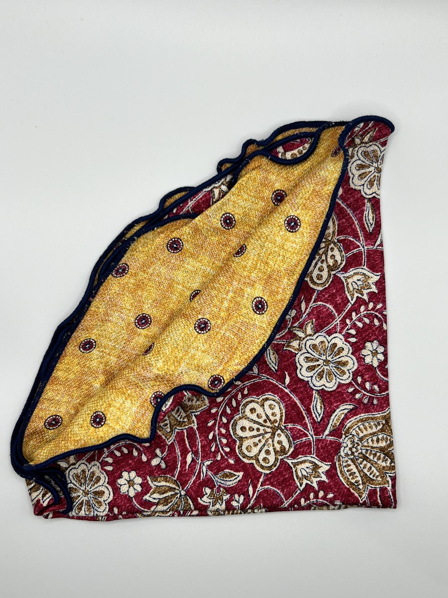 Yellow/ Red Floral Print Silk Reversible Pocket Circle