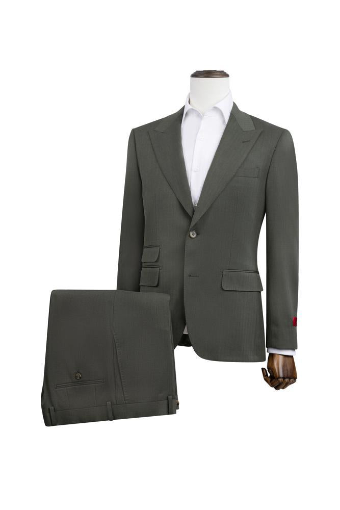 Olive Herringbone Modern Fit Suit Notch Lapel
