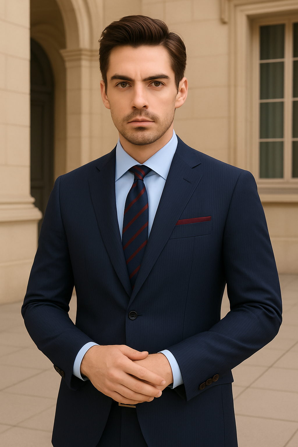 Blue Shadow Stripe Slim Suit Wool & Cashmere