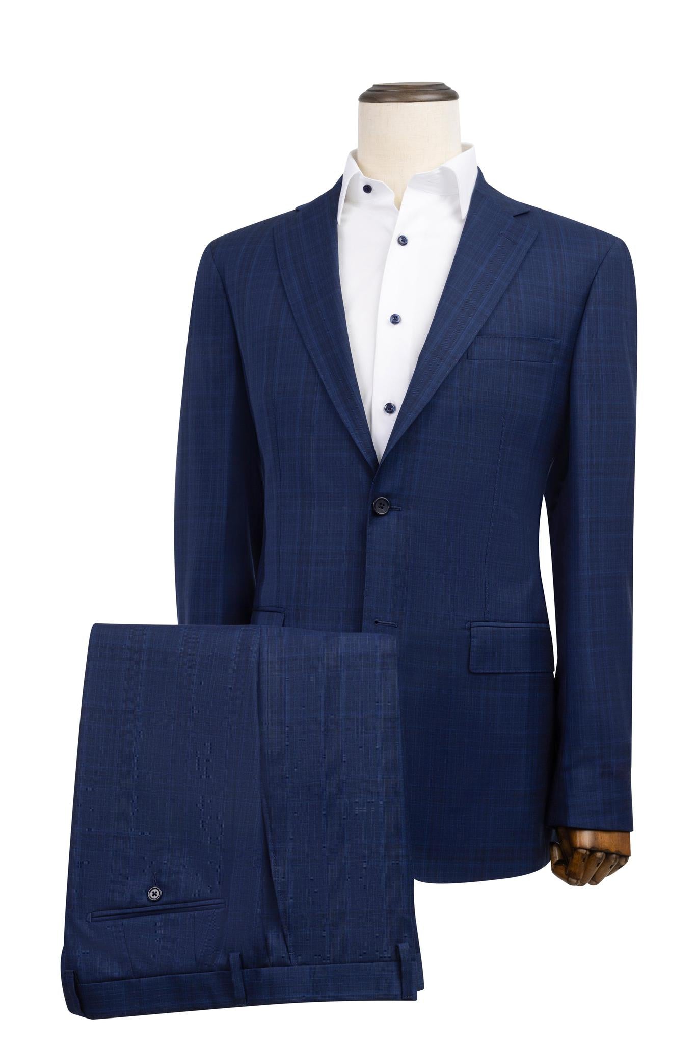 Navy Plaid Suit Slim Fit Super 130's