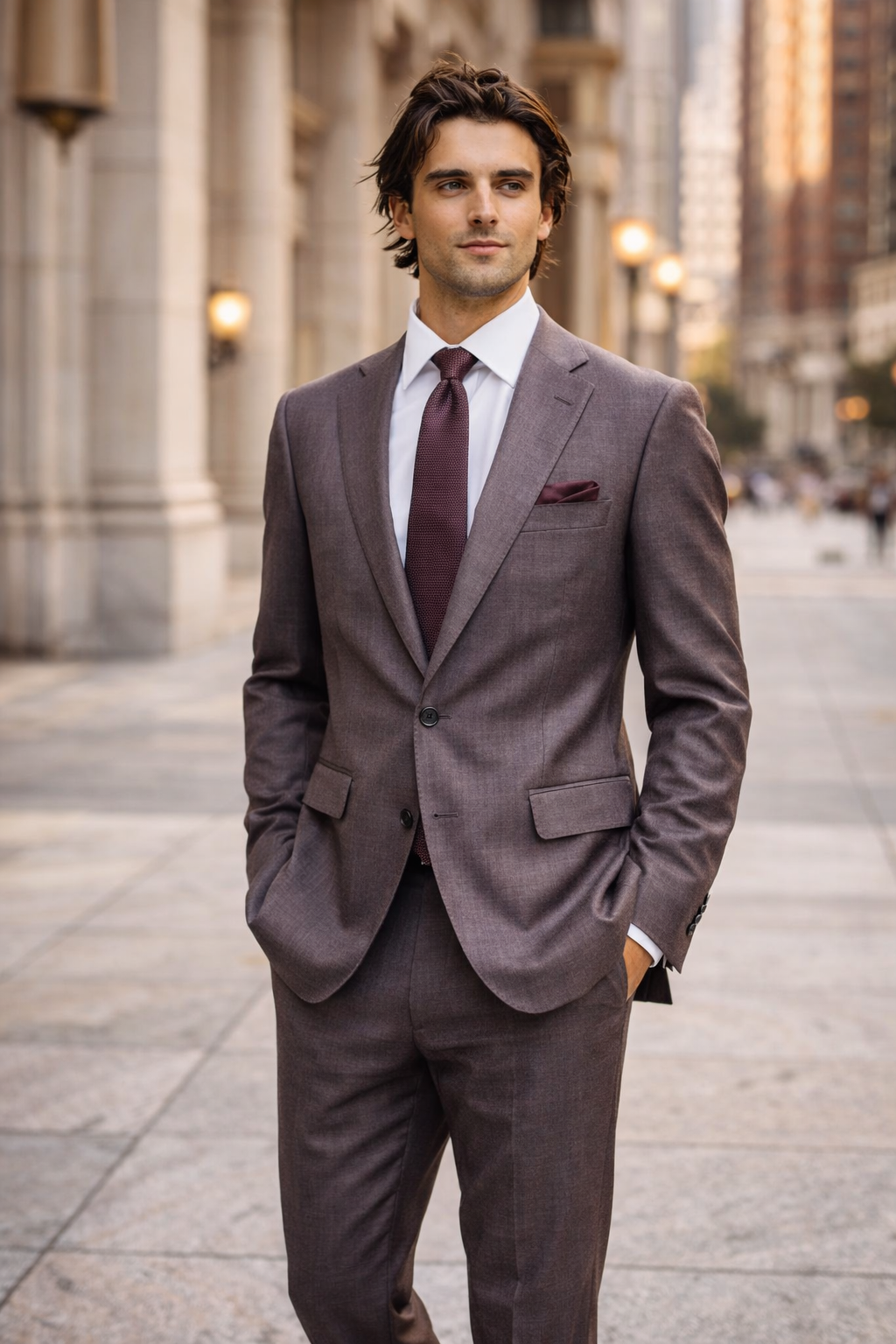 Burgundy Micro Suit Slim Fit Super 130's