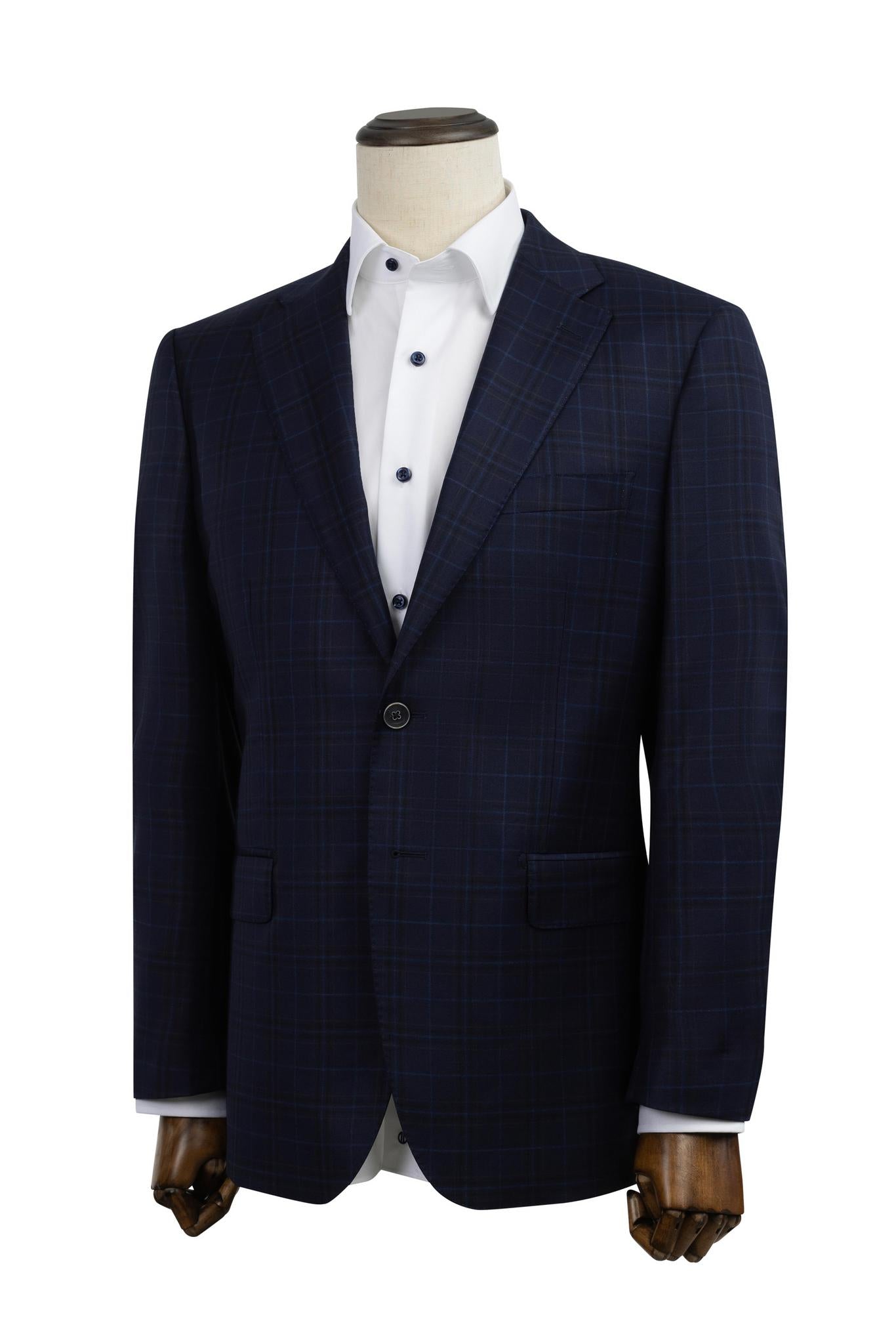 Midnight Navy Windowpane Sport Coat Modern Fit Super 130's