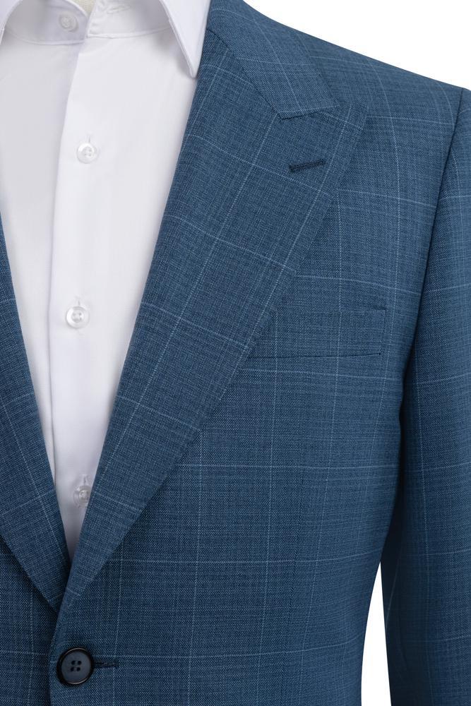 Teal Window Pane Modern Fit Suit Notch