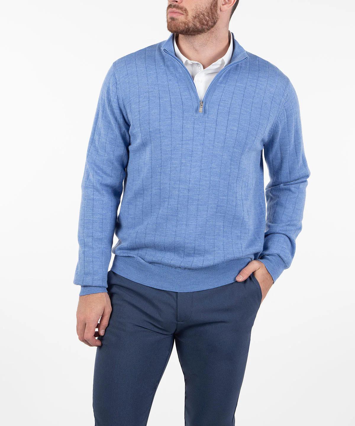 Signature Merino Lined Quarter-Zip Mock Neck Sweater Azure