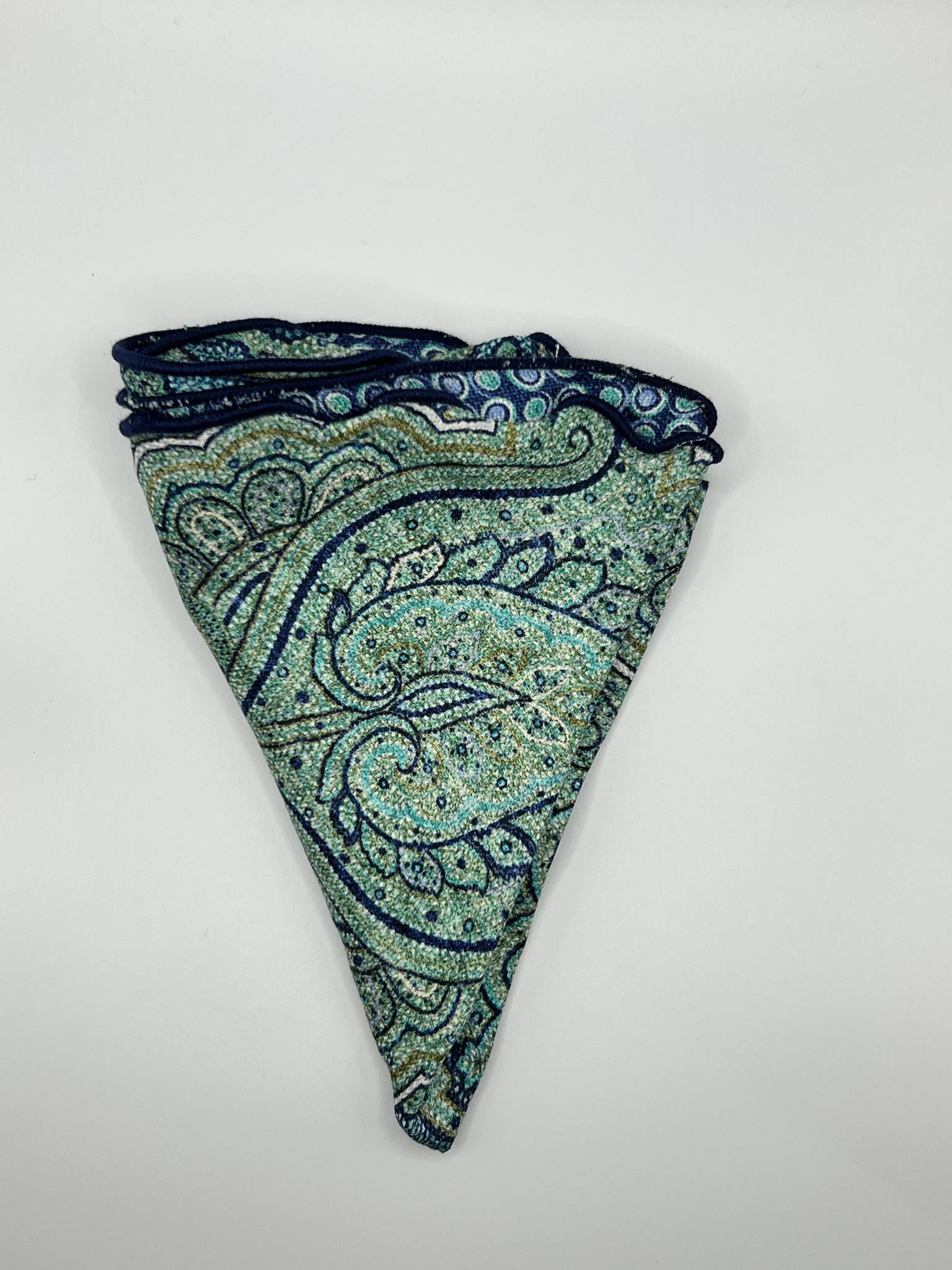 Green Paisley/Purple/Navy Print Silk Reversible Pocket Circle