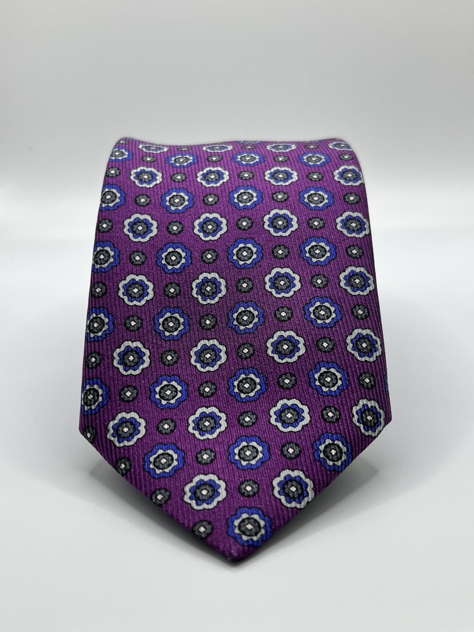 Purple Grey Silk Salione NeckTie Geoff