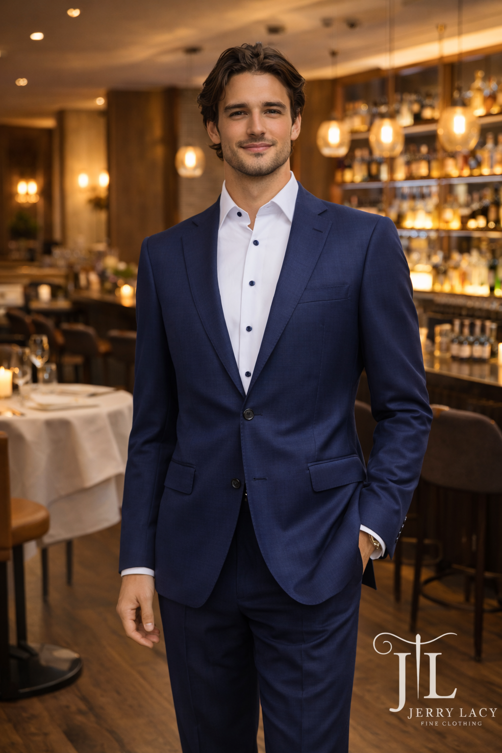 Blue Sharkskin Suit Modern Fit Super 110's