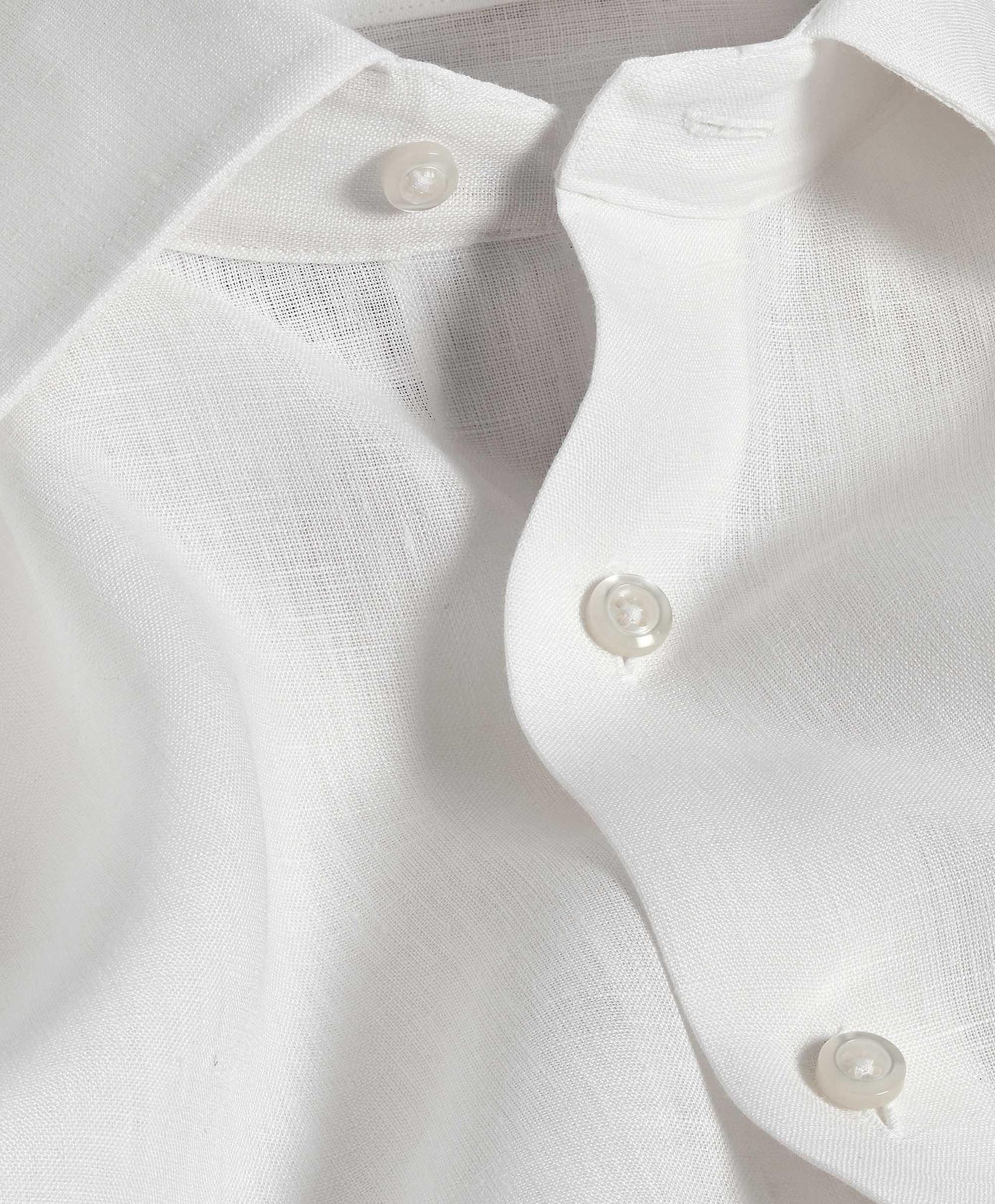 White Linen Trim Fit Dress Shirt