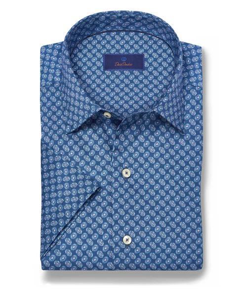 Navy Neat Print Short Sleeve Shirt