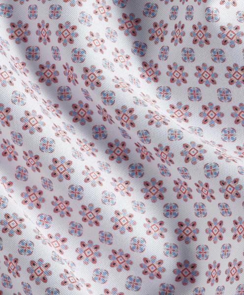 White & Coral Neat Print Sport Shirt
