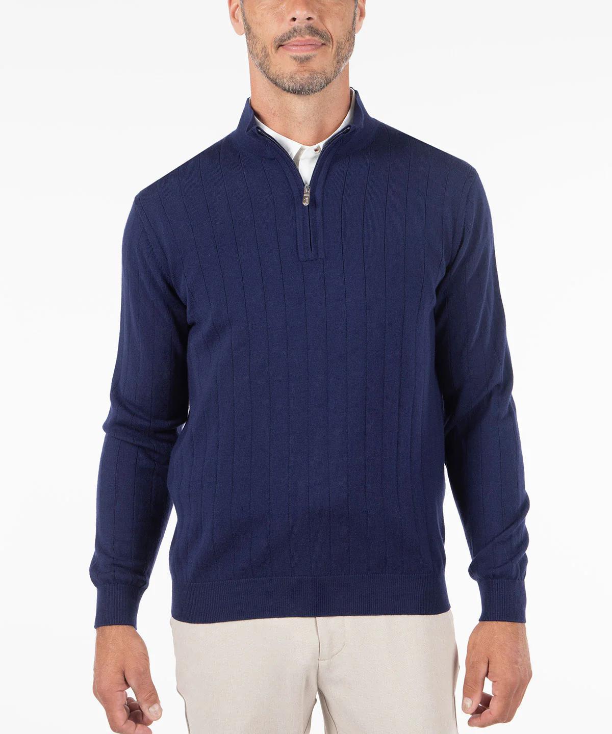 Signature Merino Lined Quarter-Zip Mock Neck Sweater Navy