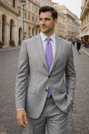 Light Gray Plaid Suit Slim Fit Super 130's