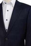 Midnight Navy Windowpane Sport Coat Modern Fit Super 130's