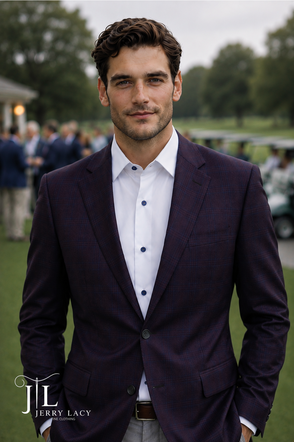 Cranberry Windowpane Sport Coat Modern Fit Super 130's