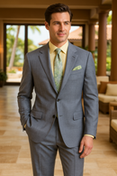 Soft Gray Windowpane Modern Fit Suit Notch Lapel