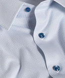 White & Blue Micro Geometric Print Stretch Dress Shirt