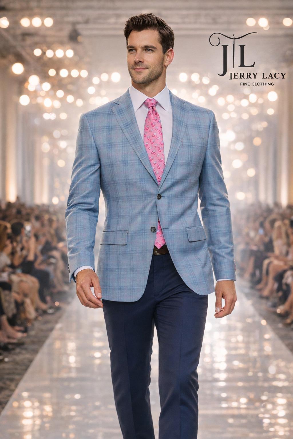Powder Blue Plaid Sport Coat 100% Wool