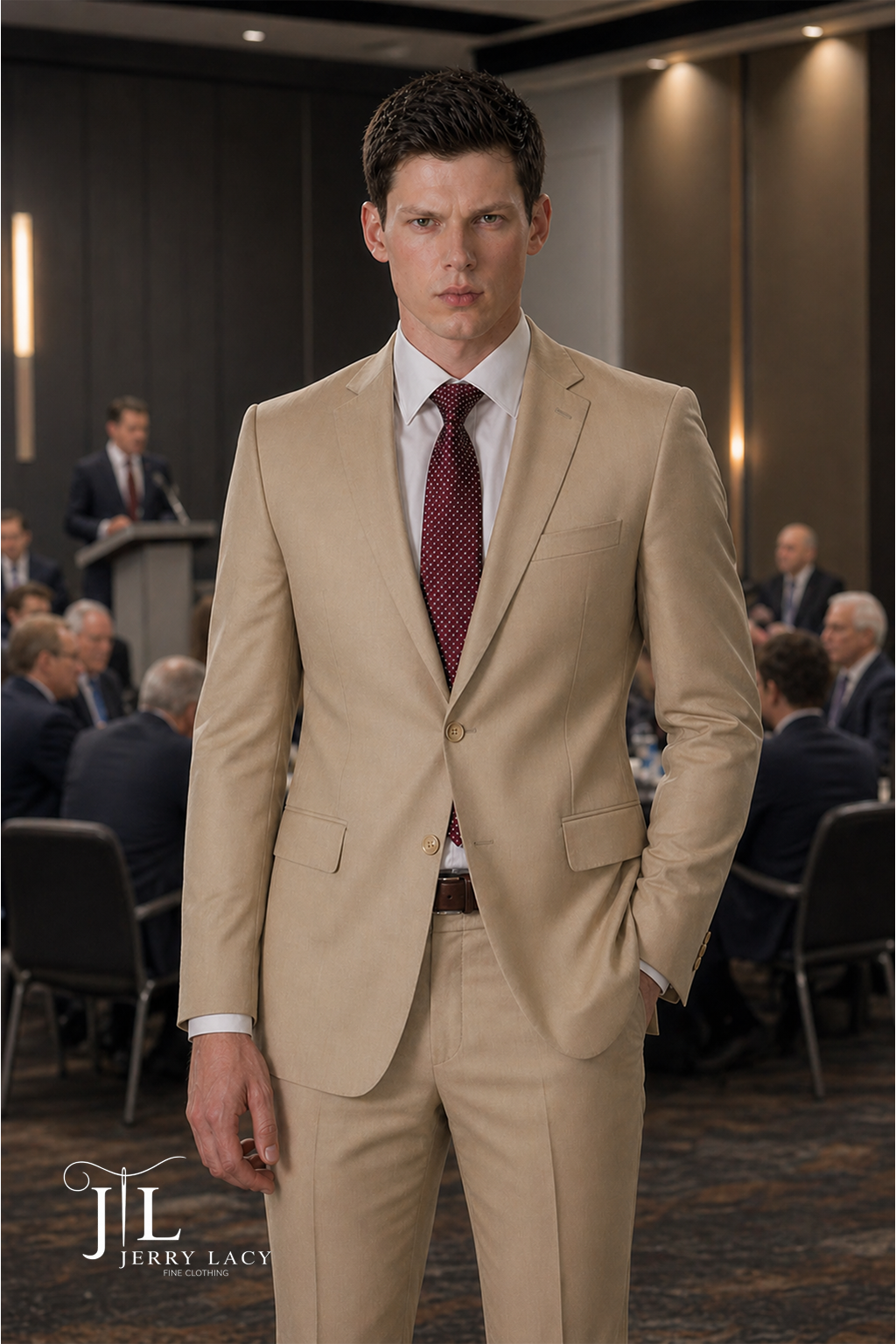 JL Tan Suit Notch Slim Fit Super 140's