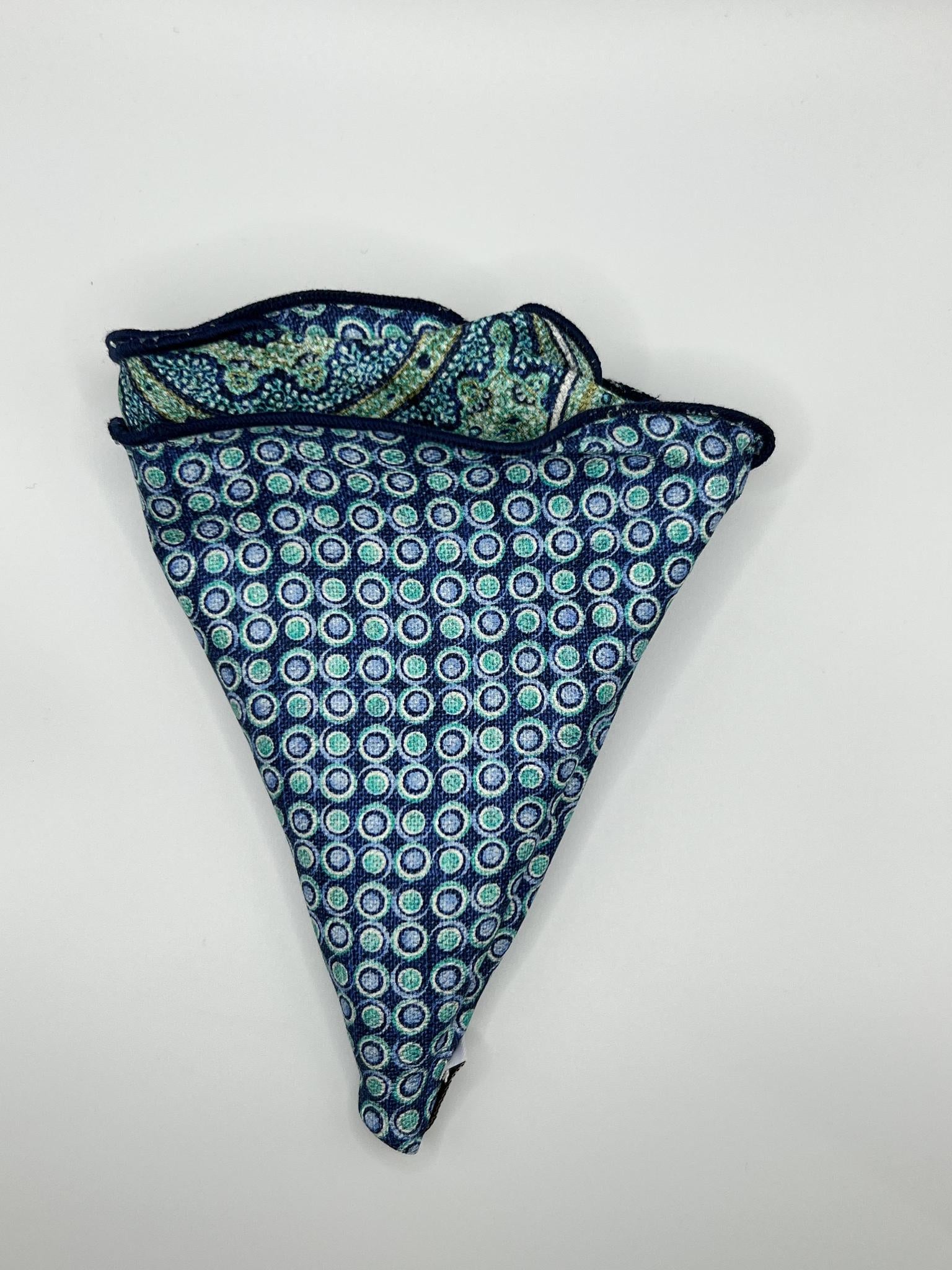 Green Paisley/Purple/Navy Print Silk Reversible Pocket Circle