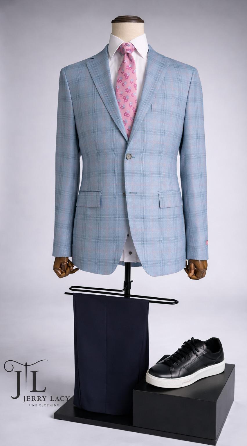 Powder Blue Plaid Sport Coat 100% Wool